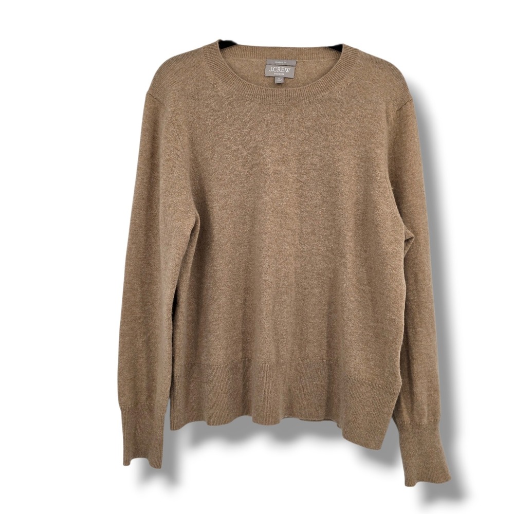 J.Crew Cashmere Sweater Womens Camel Brown Classic Fit Crewneck Long Sleeve XL
